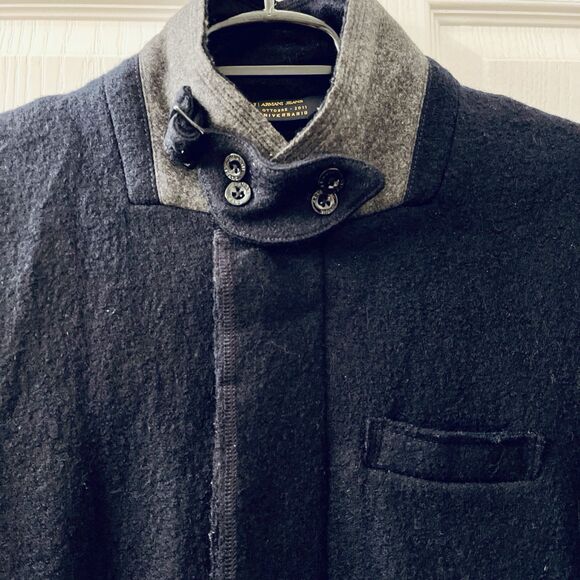 Armani Jeans Peacoat Men’s Small Navy Blue Wool 30th Anniversary Tweed Jacket - Picture 3 of 16